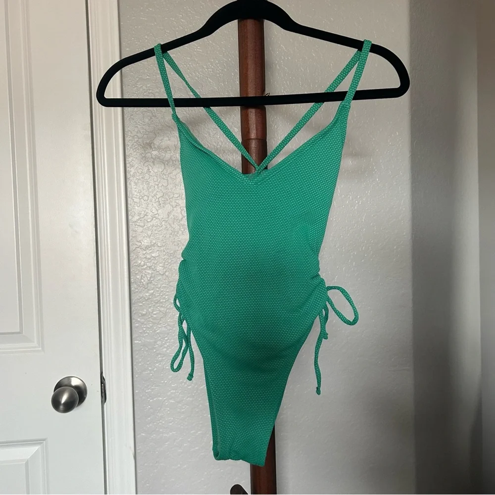 W Stoney Clover Lane x Target Green Deep V Neck One Piece Swimsuit Size XXS |E10